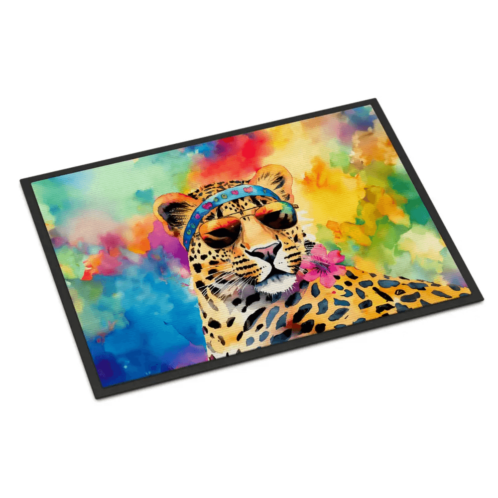 Roar-some Welcome: Hippie Animal Leopard Doormat! Unleash your Wild Side with our Colorful Leopard Doormat. this Vibrant - Estalios