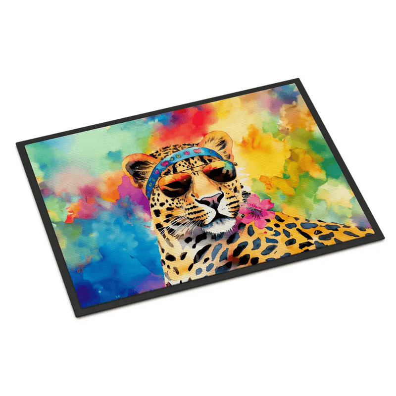 Roar-some Welcome: Hippie Animal Leopard Doormat! Unleash your Wild Side with our Colorful Leopard Doormat. this Vibrant - Estalios