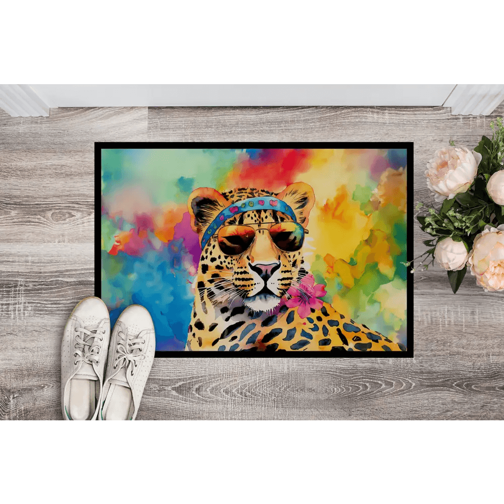 Roar-some Welcome: Hippie Animal Leopard Doormat! Unleash your Wild Side with our Colorful Leopard Doormat. this Vibrant - Estalios