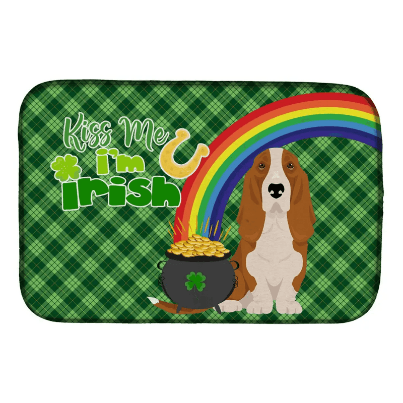Absorbent St. Patrick's Day Basset Hound Dish Drying Mat - Estalios