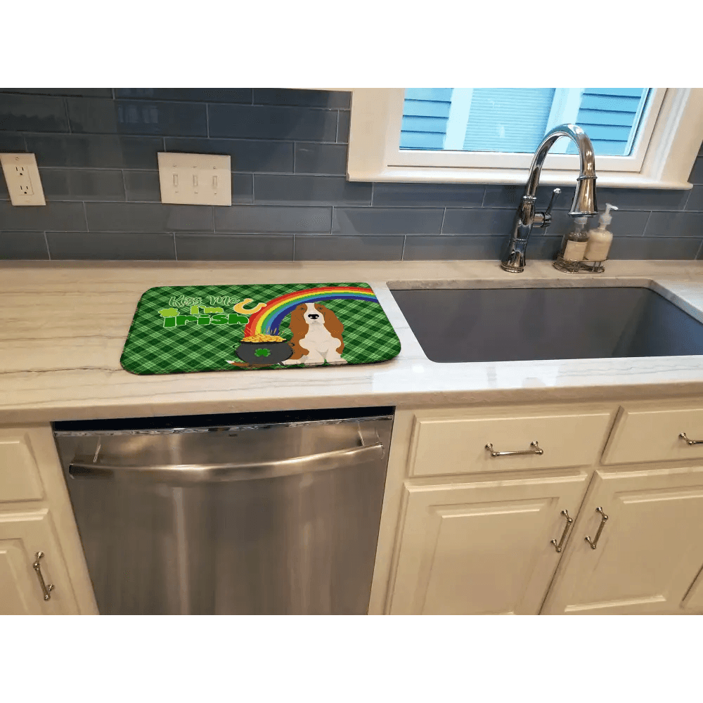 Absorbent St. Patrick's Day Basset Hound Dish Drying Mat - Estalios
