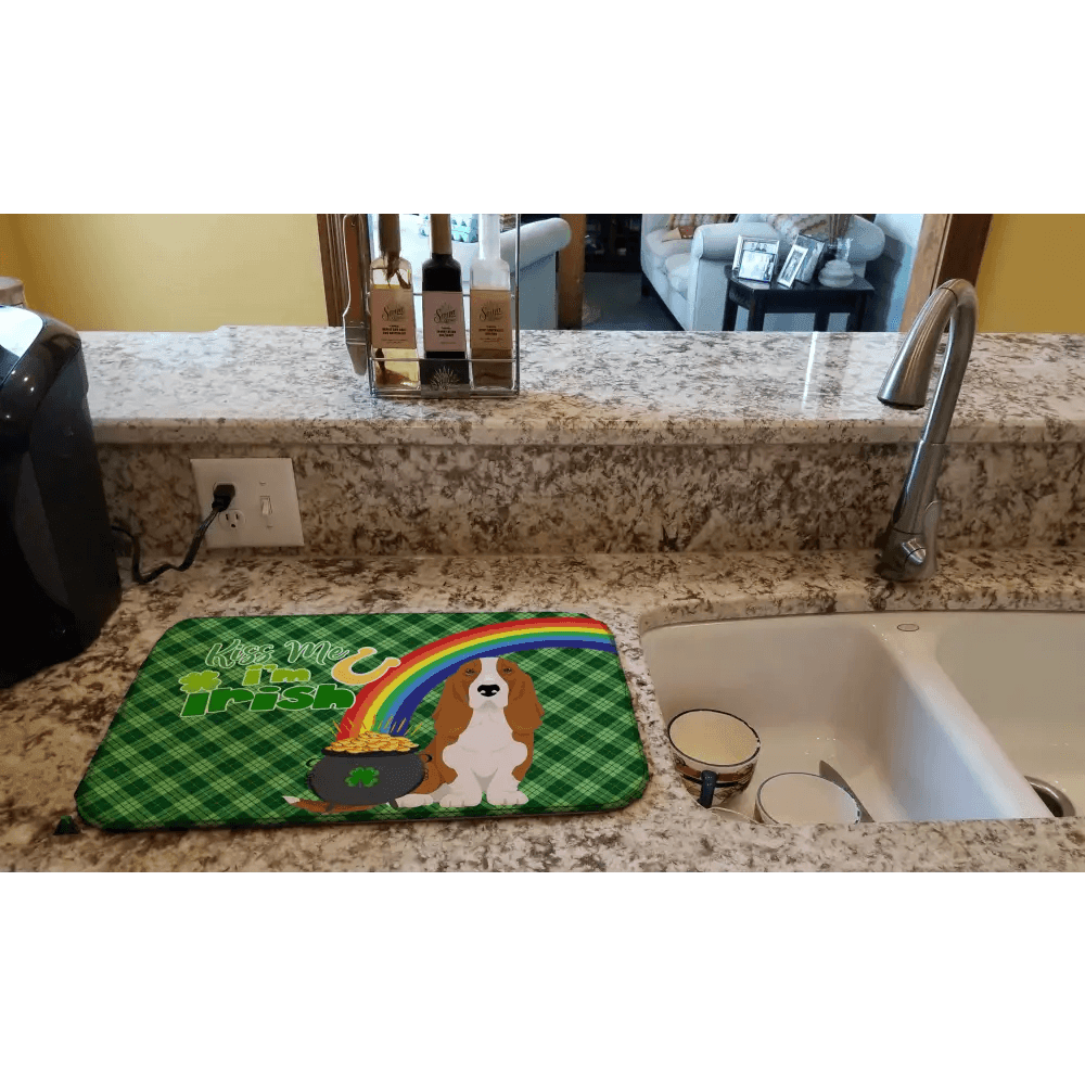 Absorbent St. Patrick's Day Basset Hound Dish Drying Mat - Estalios