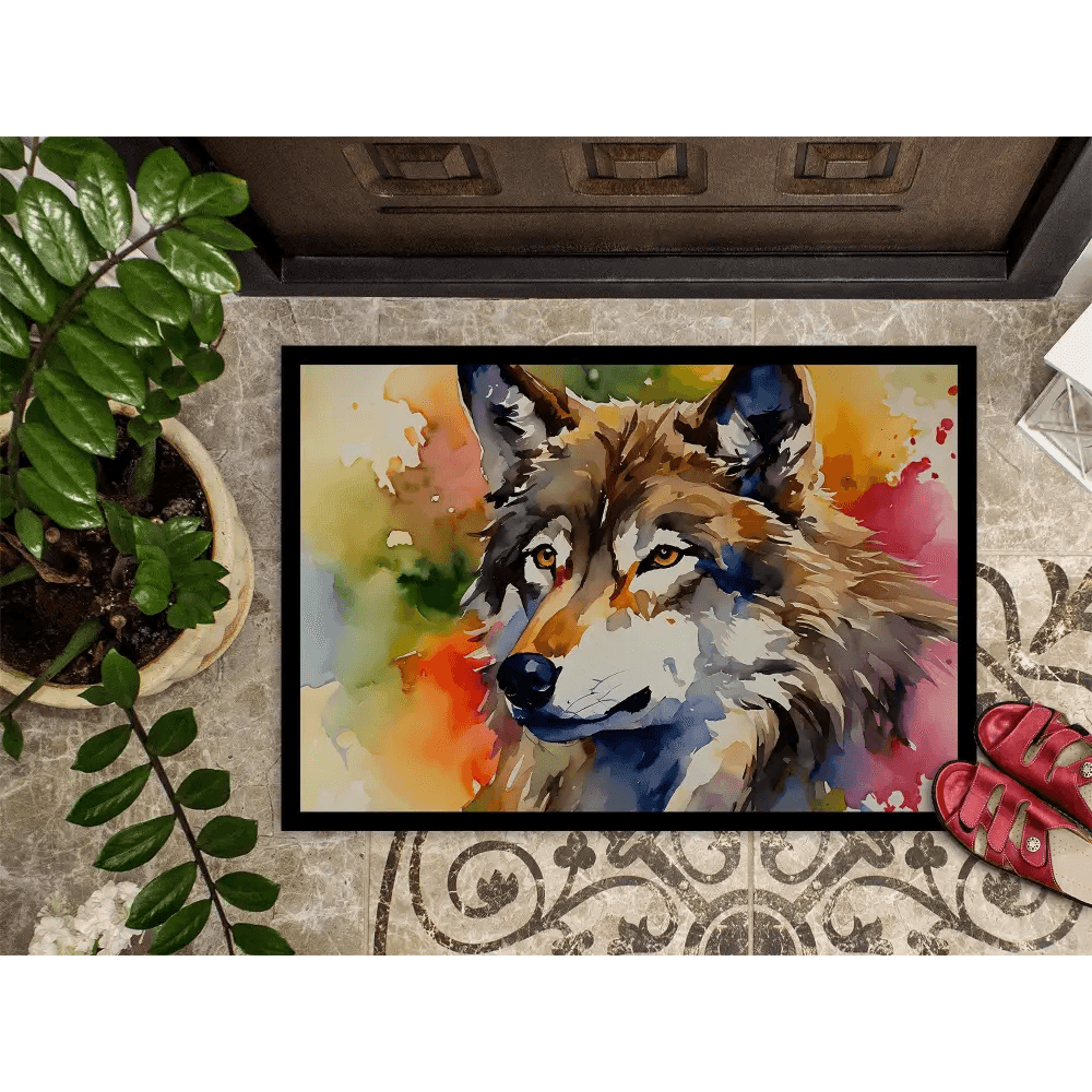 Unleash the Wild: Watercolor Wolf Doormat! Watercolor Wolf Doormat: Welcome Guests with Art! this Striking Watercolor Wolf Doormat - Estalios