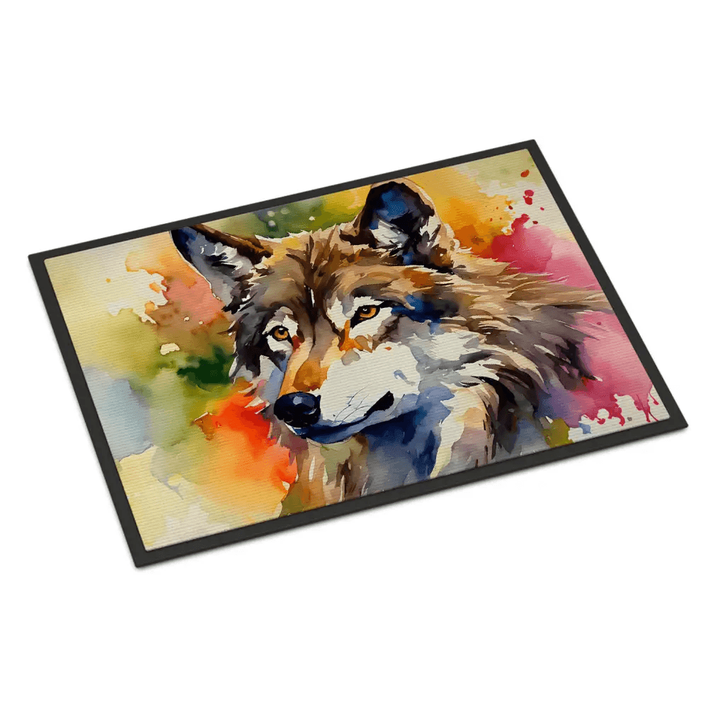 Unleash the Wild: Watercolor Wolf Doormat! Watercolor Wolf Doormat: Welcome Guests with Art! this Striking Watercolor Wolf Doormat - Estalios