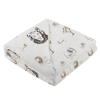 Folded safari-themed baby blanket from Newcastle Elephant Bamboo Baby Muslin Bundle