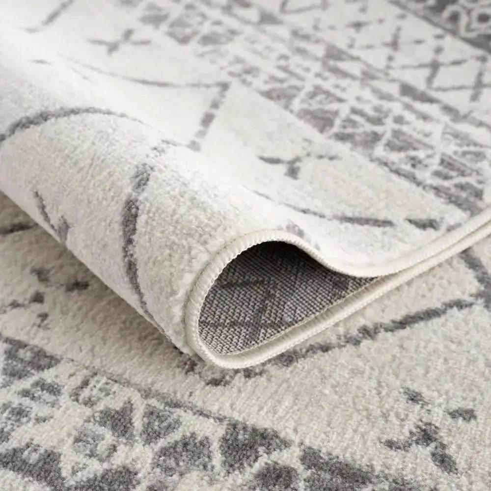 Newville Area Rug with Boho Geometric Design in Ivory Gray - Home Decor