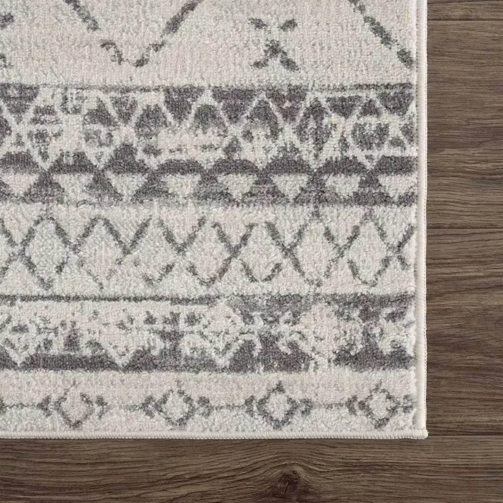 Newville Area Rug with Boho Geometric Design in Ivory Gray - Home Decor