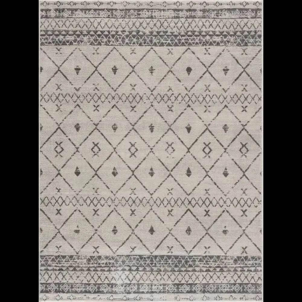 Newville Area Rug with Boho Geometric Design in Ivory Gray - Home Decor
