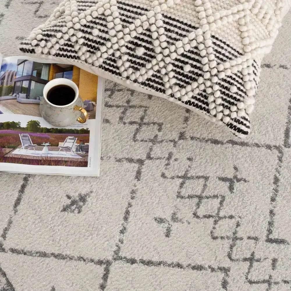 Newville Area Rug with Boho Geometric Design in Ivory Gray - Home Decor