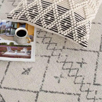 Newville Area Rug with Boho Geometric Design in Ivory Gray - Home Decor
