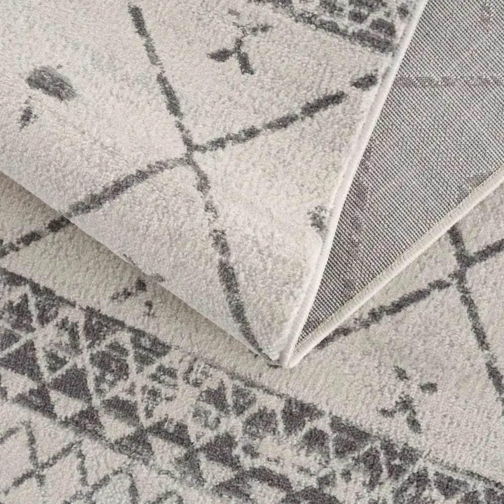 Newville Area Rug with Boho Geometric Design in Ivory Gray - Home Decor