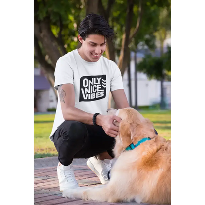 Man petting a Golden Retriever in a Nice Vibes Classic Unisex T-Shirt