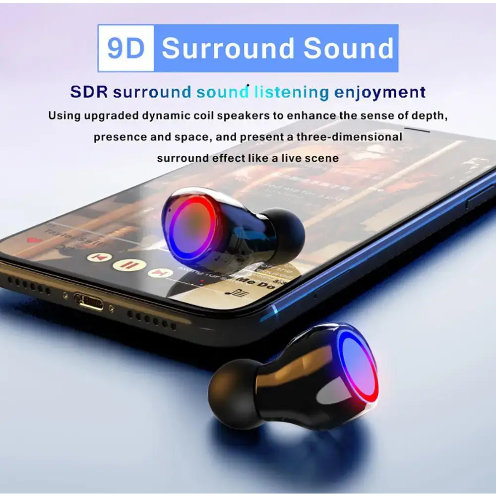 Wireless earbuds with colorful lights from Ninja Dragon M12Pro 3D Surround Sound