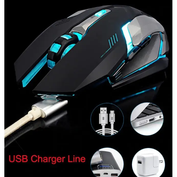 Black and silver Ninja Dragon Stealth Wireless Silent LED Gaming Mouse with blue lighting