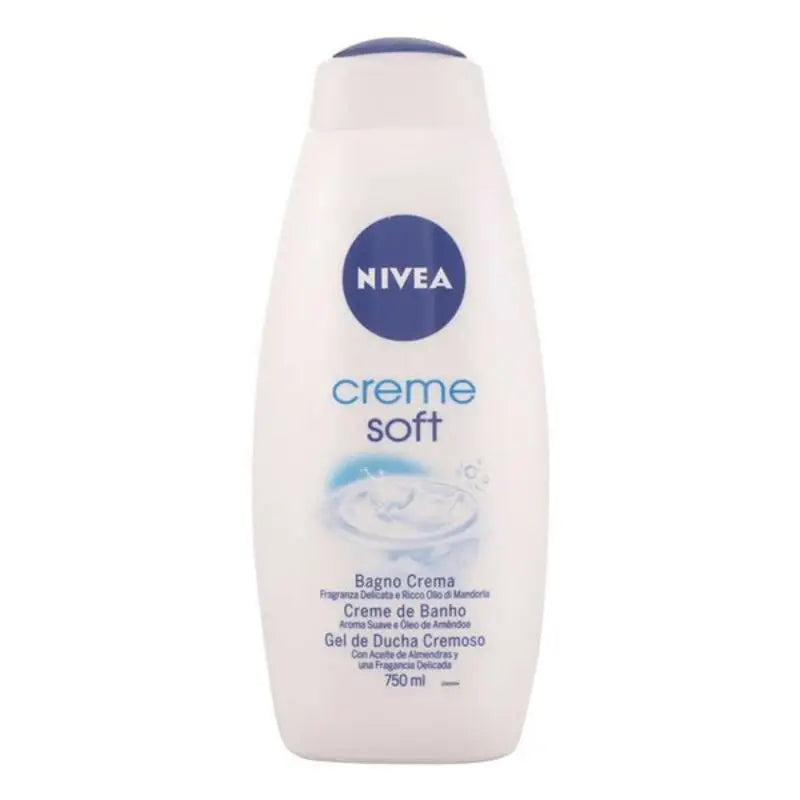 White Nivea Creme Soft Body Wash bottle featuring gel creme smooth formula for soft skin