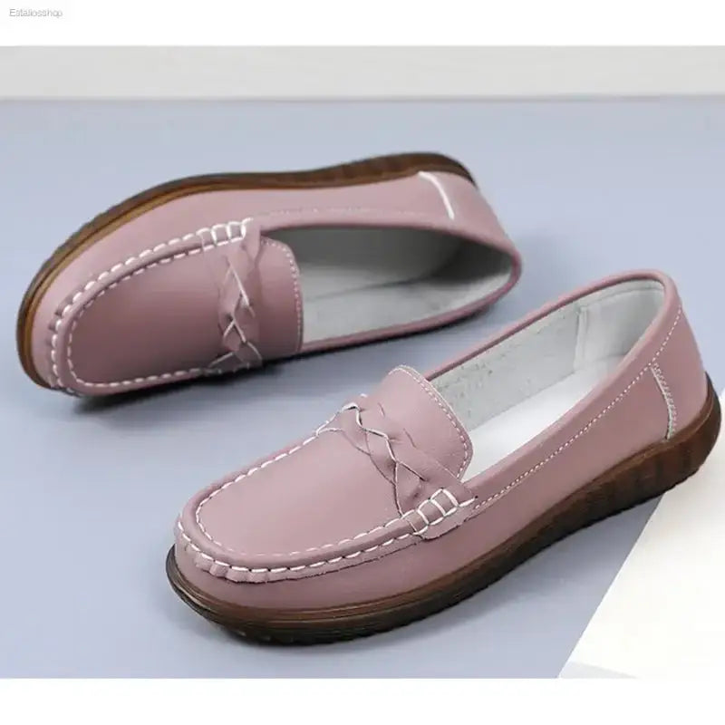 Non - Slip Leather Bean Shoes with Soft Sole for Stylish Moms - EstaliosShop
