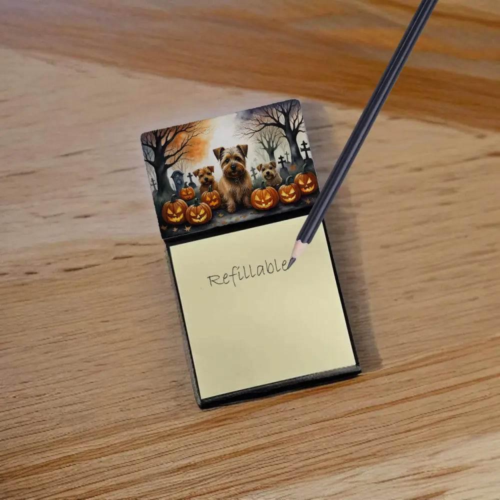 Norfolk Terrier Halloween Sticky Note Holder - Refillable Dispenser - Estalios