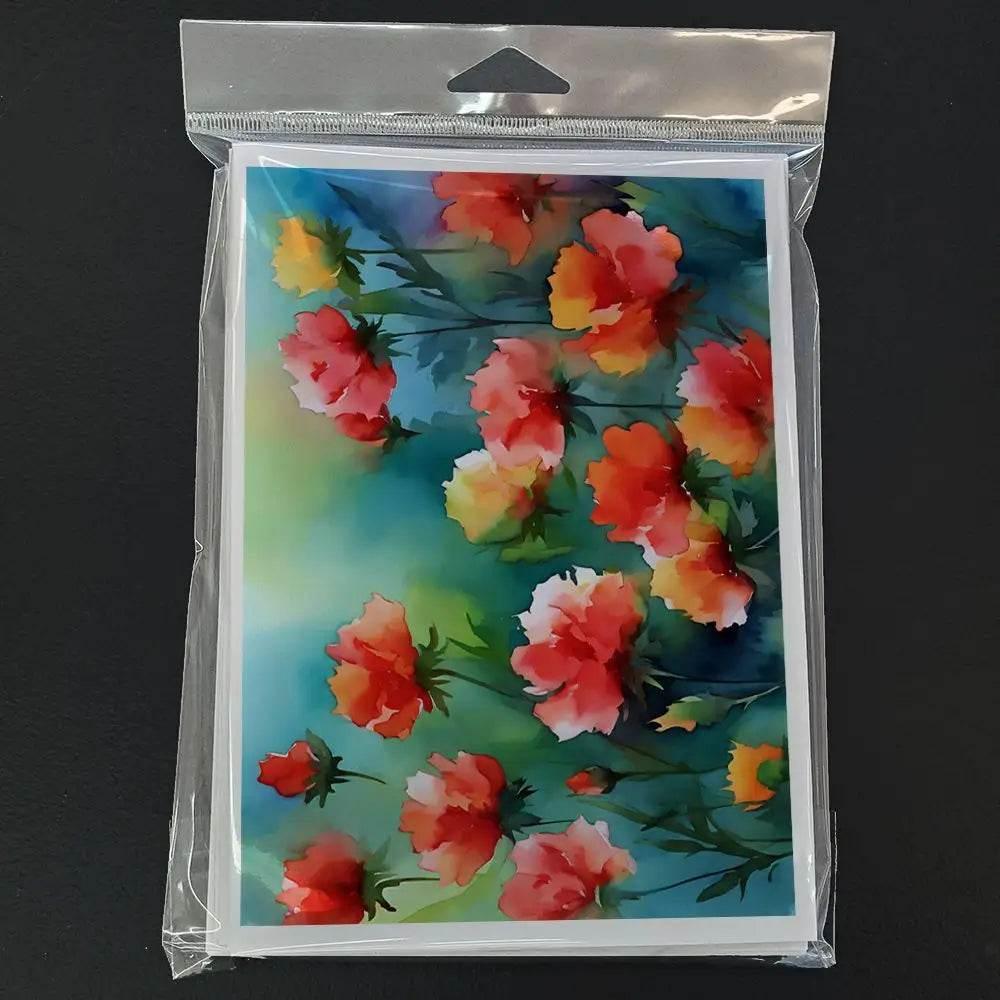 Ohio Scarlet Carnations Watercolor Greeting Cards Pack of 8 - Estalios