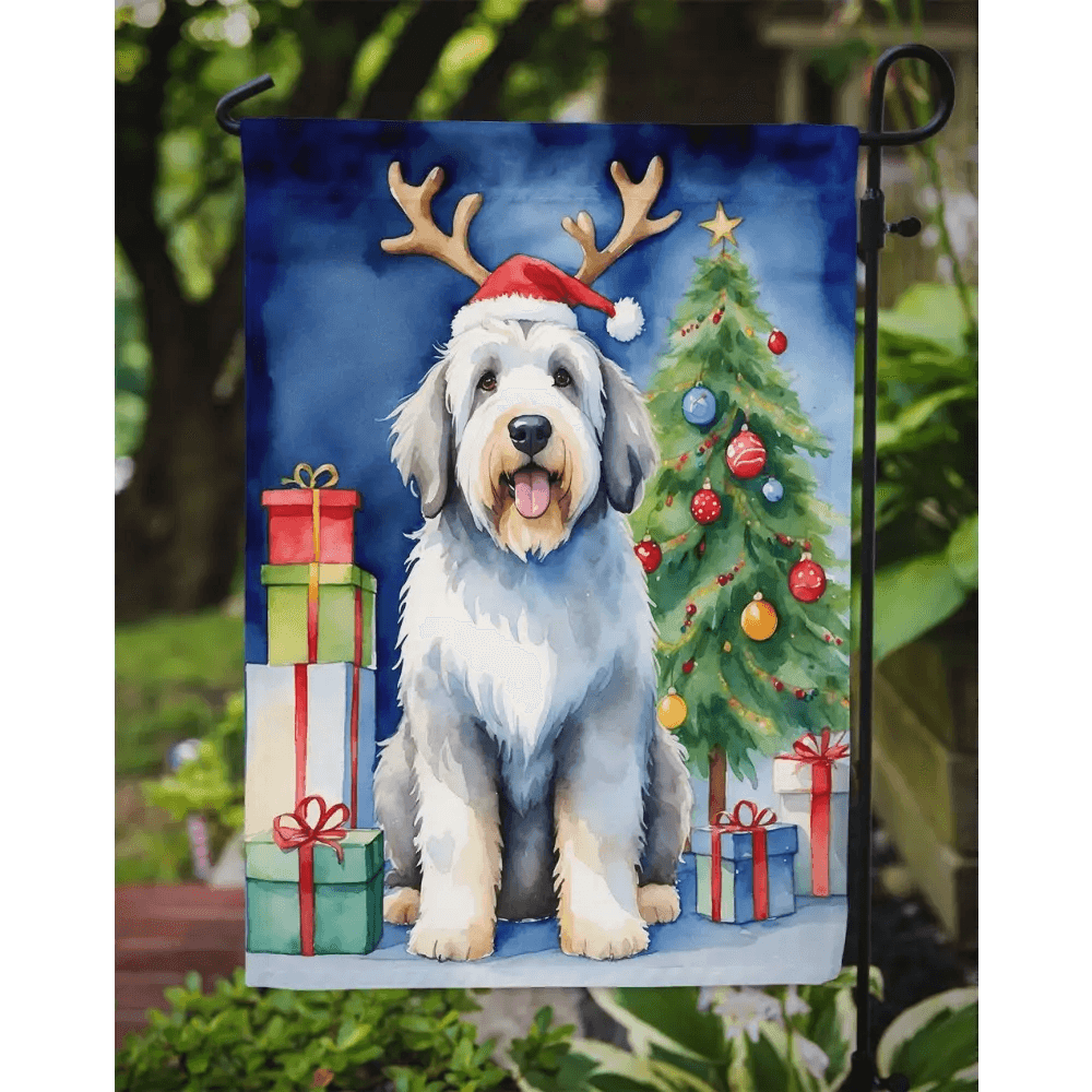 Old English Sheepdog Christmas Garden Flag for Outdoor Decor - Estalios