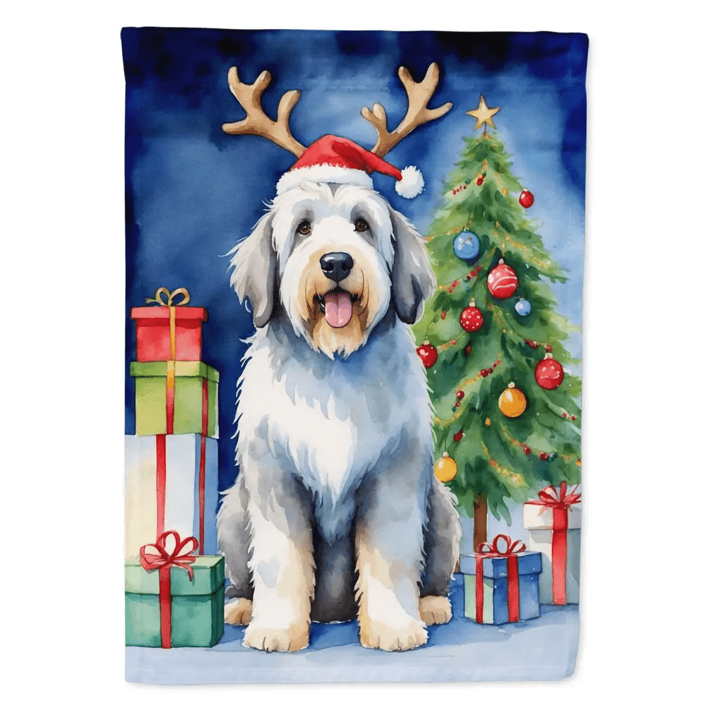 Old English Sheepdog Christmas Garden Flag for Outdoor Decor - Estalios