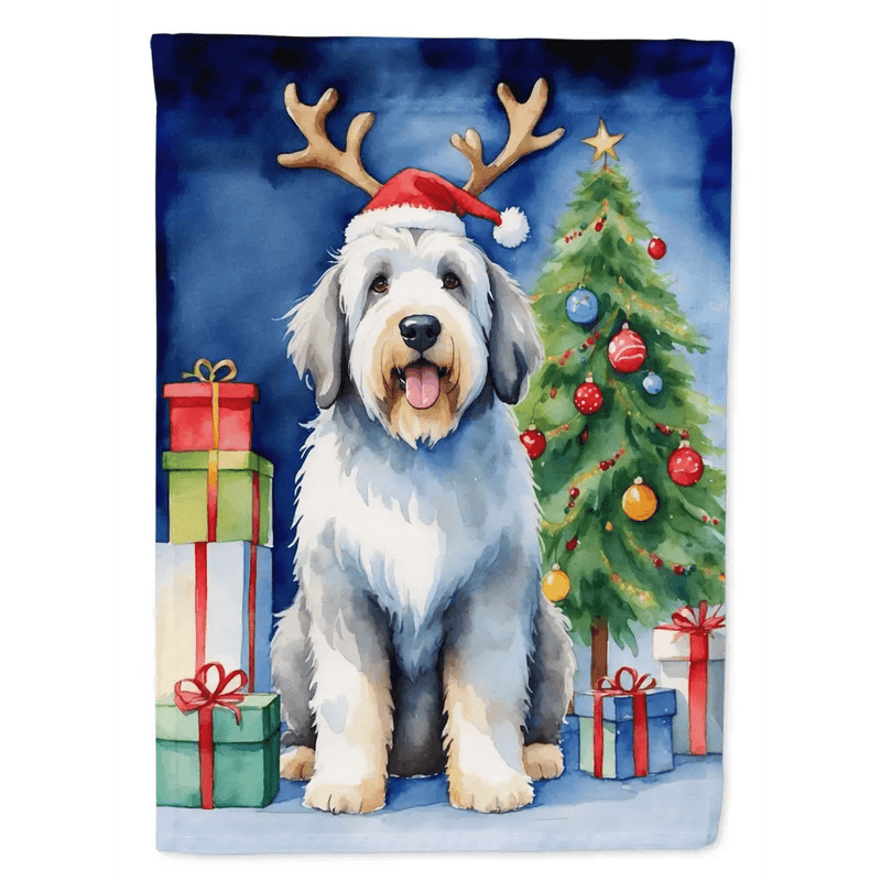 Old English Sheepdog Christmas Garden Flag for Outdoor Decor - Estalios