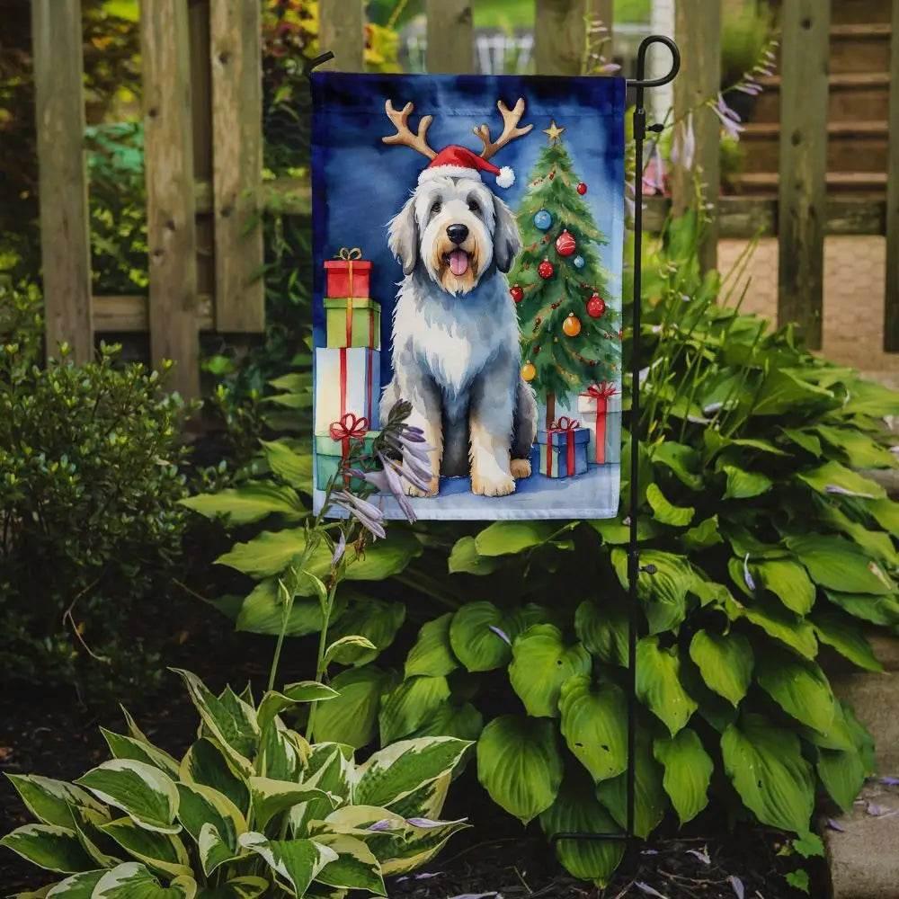 Old English Sheepdog Christmas Garden Flag for Outdoor Decor - Estalios