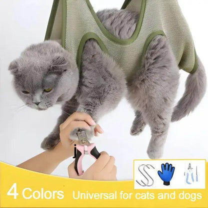 Olive and Red Cat Grooming Hammock for Stress-Free Grooming - Estalios