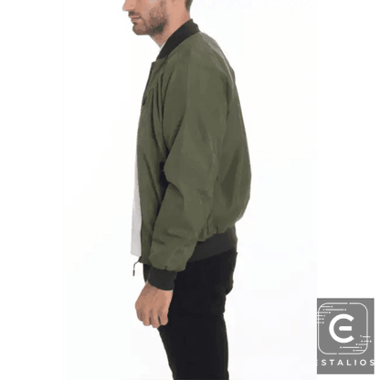 Olive Green Mens Vinyl Waterproof Bomber Jacket Stylish Protection - Estalios