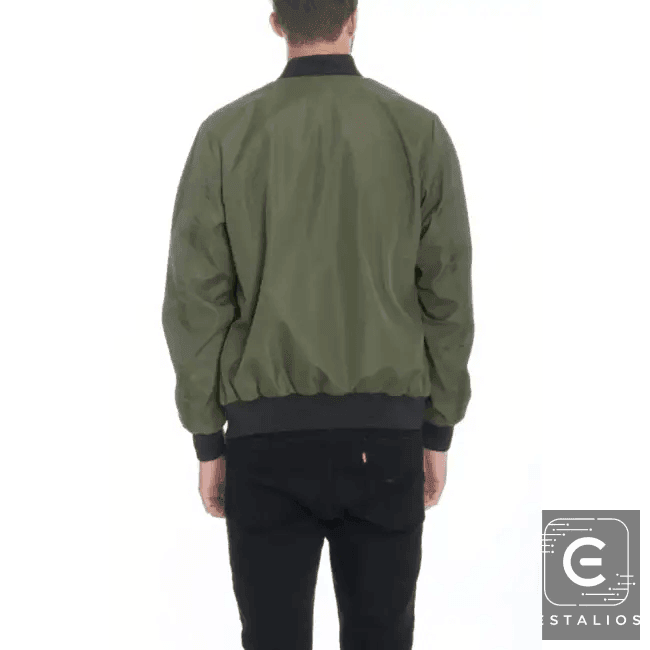 Olive Green Mens Vinyl Waterproof Bomber Jacket Stylish Protection - Estalios