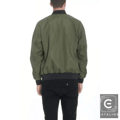 Olive Green Mens Vinyl Waterproof Bomber Jacket Stylish Protection - Estalios