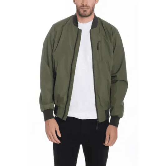 Olive Green Mens Vinyl Waterproof Bomber Jacket Stylish Protection - Estalios
