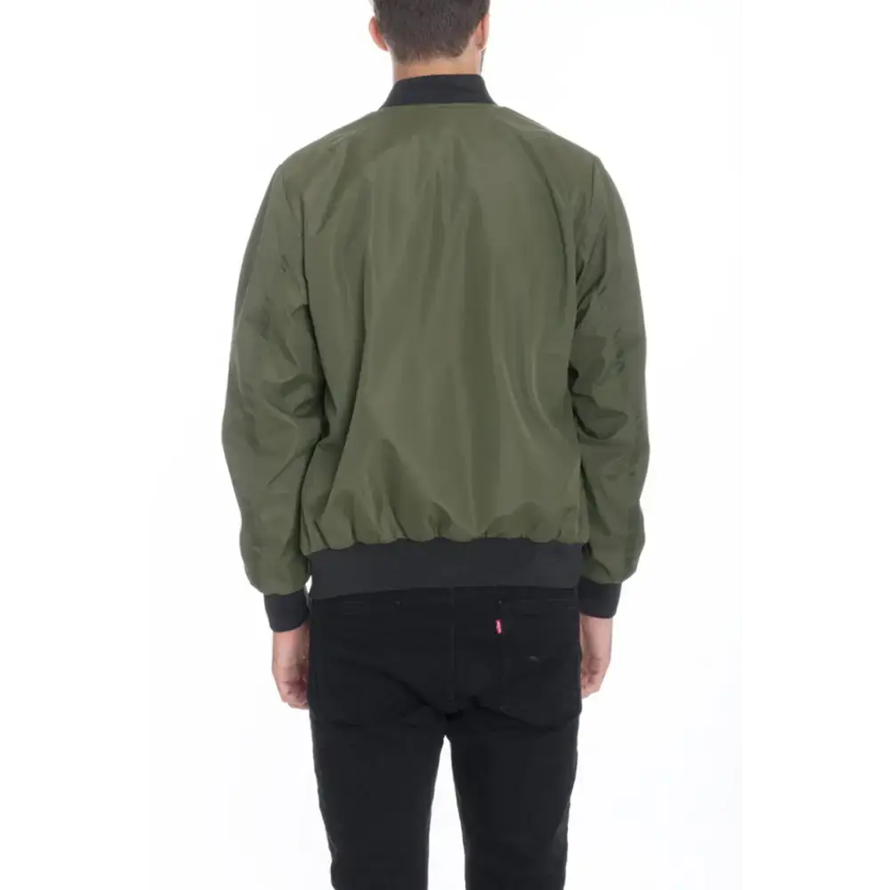 Olive green bomber jacket, perfect mens vinyl waterproof windbreaker for stylish outings