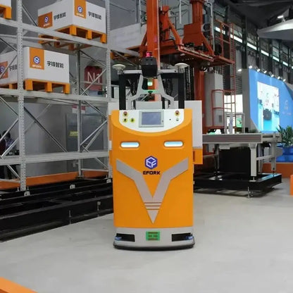 Orange Automated Forklift showcasing its compact design with a width of 373px