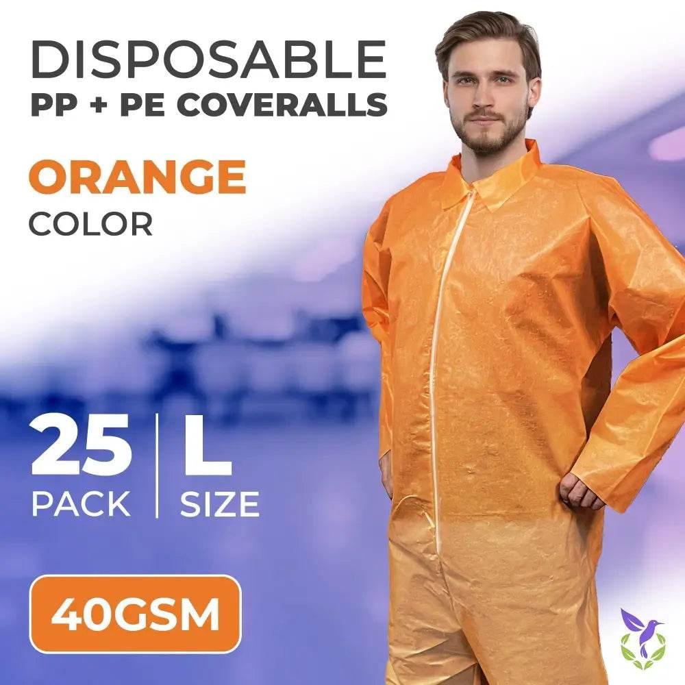Pack of 25 Orange Disposable Coveralls for Men/Women - Estalios