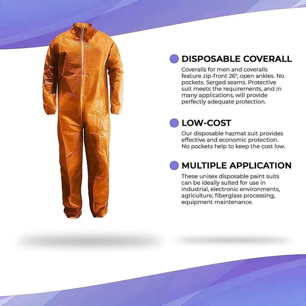 Pack of 25 Orange Disposable Coveralls for Men/Women - Estalios