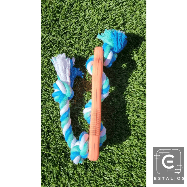 Durable Orange Rubber Bone Dog Chew Toy with Tug Rope - Estalios