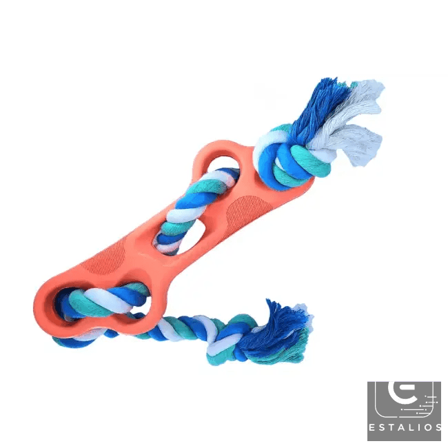 Durable Orange Rubber Bone Dog Chew Toy with Tug Rope - Estalios