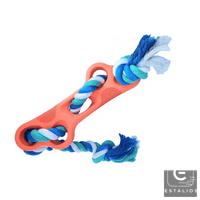 Durable Orange Rubber Bone Dog Chew Toy with Tug Rope - Estalios
