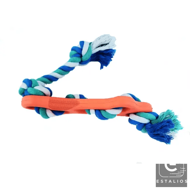 Durable Orange Rubber Bone Dog Chew Toy with Tug Rope - Estalios