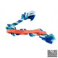 Durable Orange Rubber Bone Dog Chew Toy with Tug Rope - Estalios