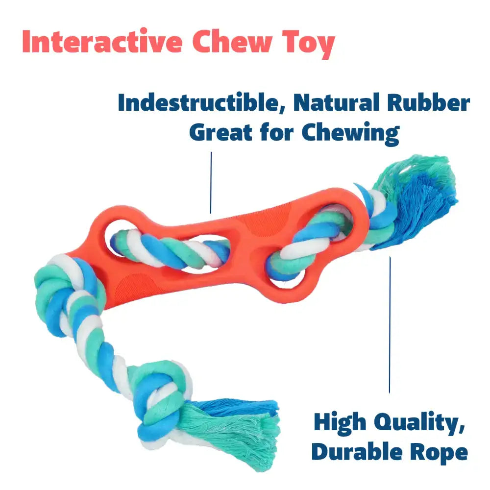 Orange Rubber Bone Dog Chew Tug Rope Toy perfect for playful pups and tough chewers