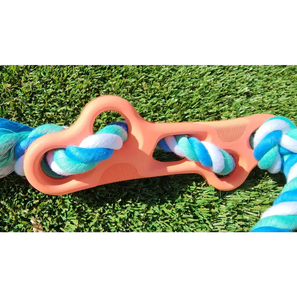 Bright Orange Rubber Bone Dog Chew Tug Rope Toy for fun playtime and tough chewers