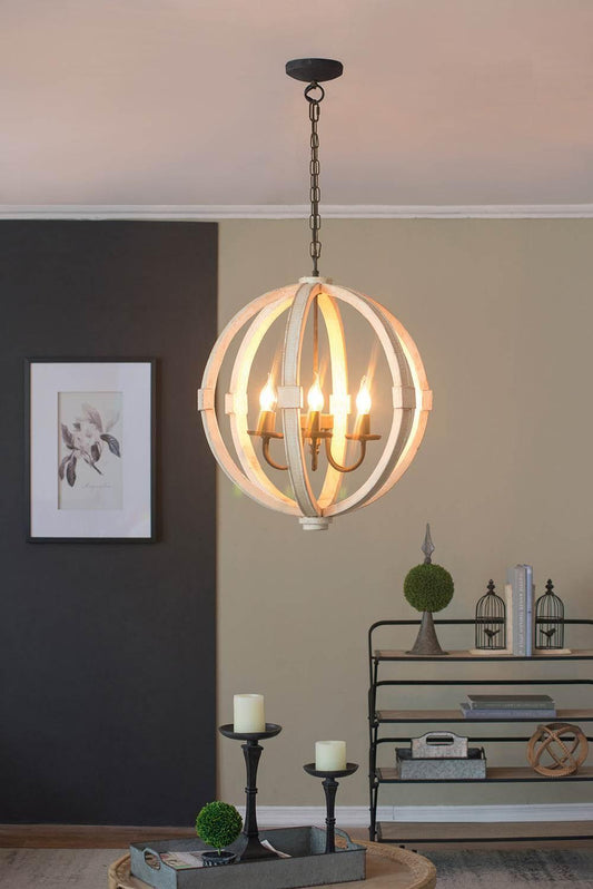 Orbital Farmhouse Chandelier Blends Wood and Metal Elegance - Estalios
