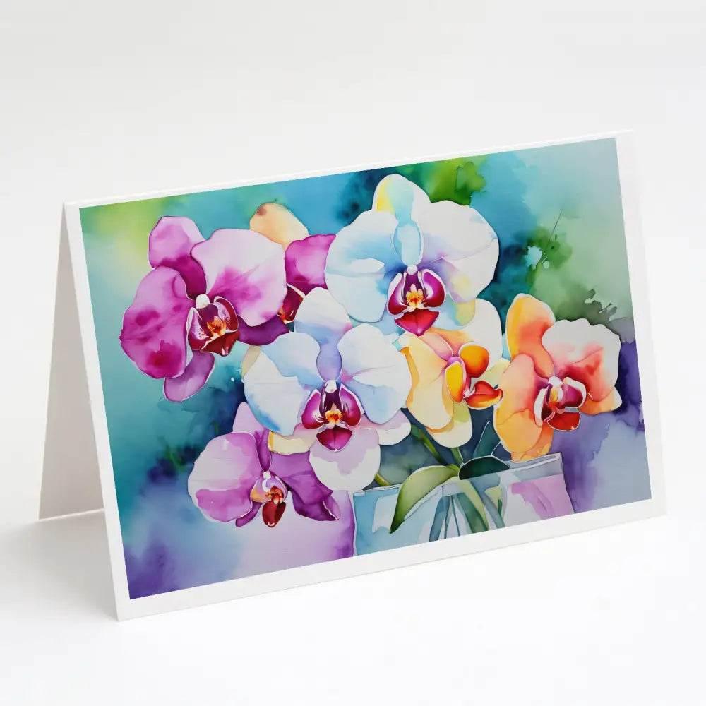 Orchids in Watercolor Greeting Cards Pack of 8 Blank Notes - Estalios
