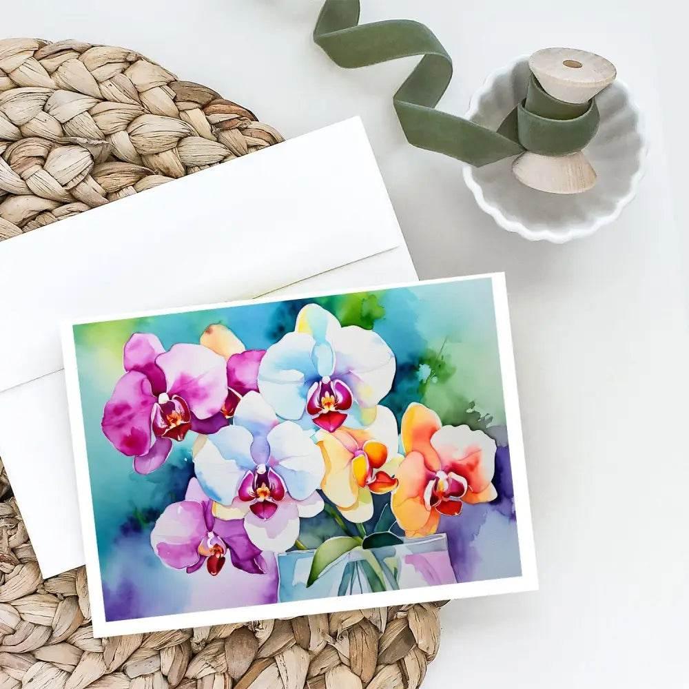 Orchids in Watercolor Greeting Cards Pack of 8 Blank Notes - Estalios