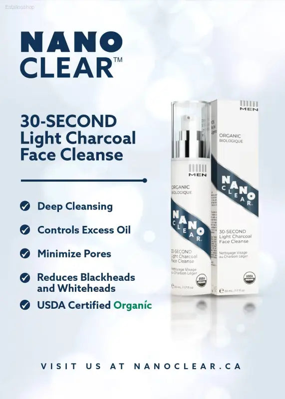 Organic Charcoal Face Cleanse with Gentle Residue for All Skin Types NANO CLEAR  EstaliosShop