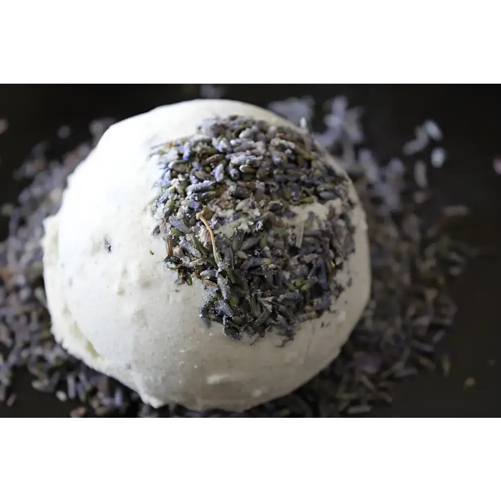 Organic Lavender Bath Bomb Calm in two sizes with a beautiful lavender design