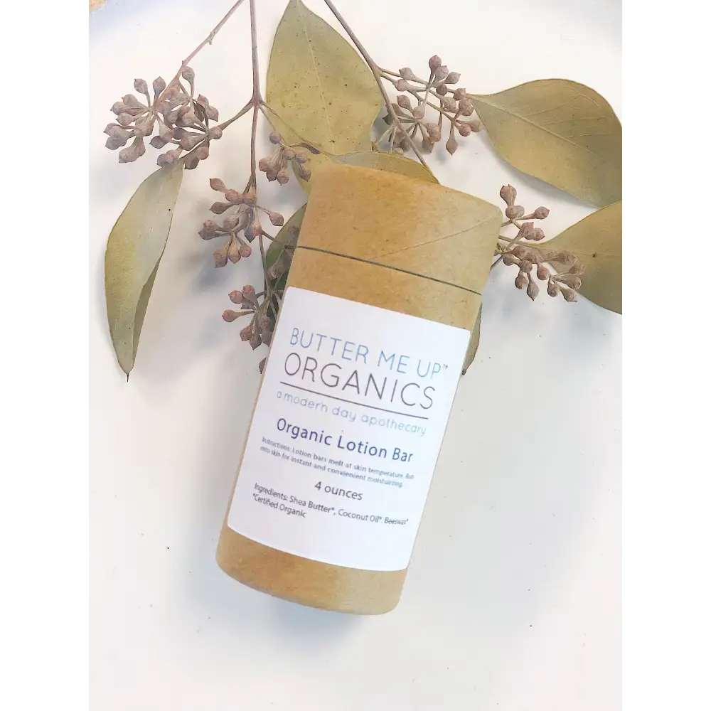 Organic Lotion Bar Shea Butter Bliss in a stylish cardboard tube, perfect for hydrated skin