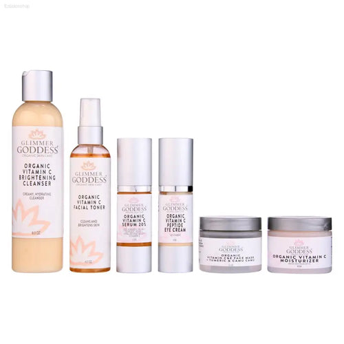 Organic Vitamin C Skincare System with Brightening Formula for Age-Defying Results - 6 Pc System