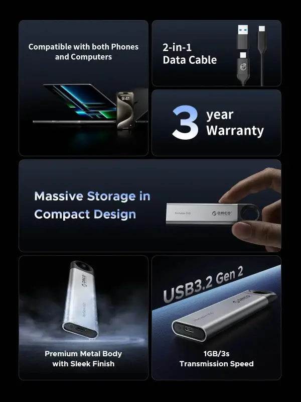 ORICO C10 1TB External SSD Up to 1050MB/S Portable Drive - Estalios